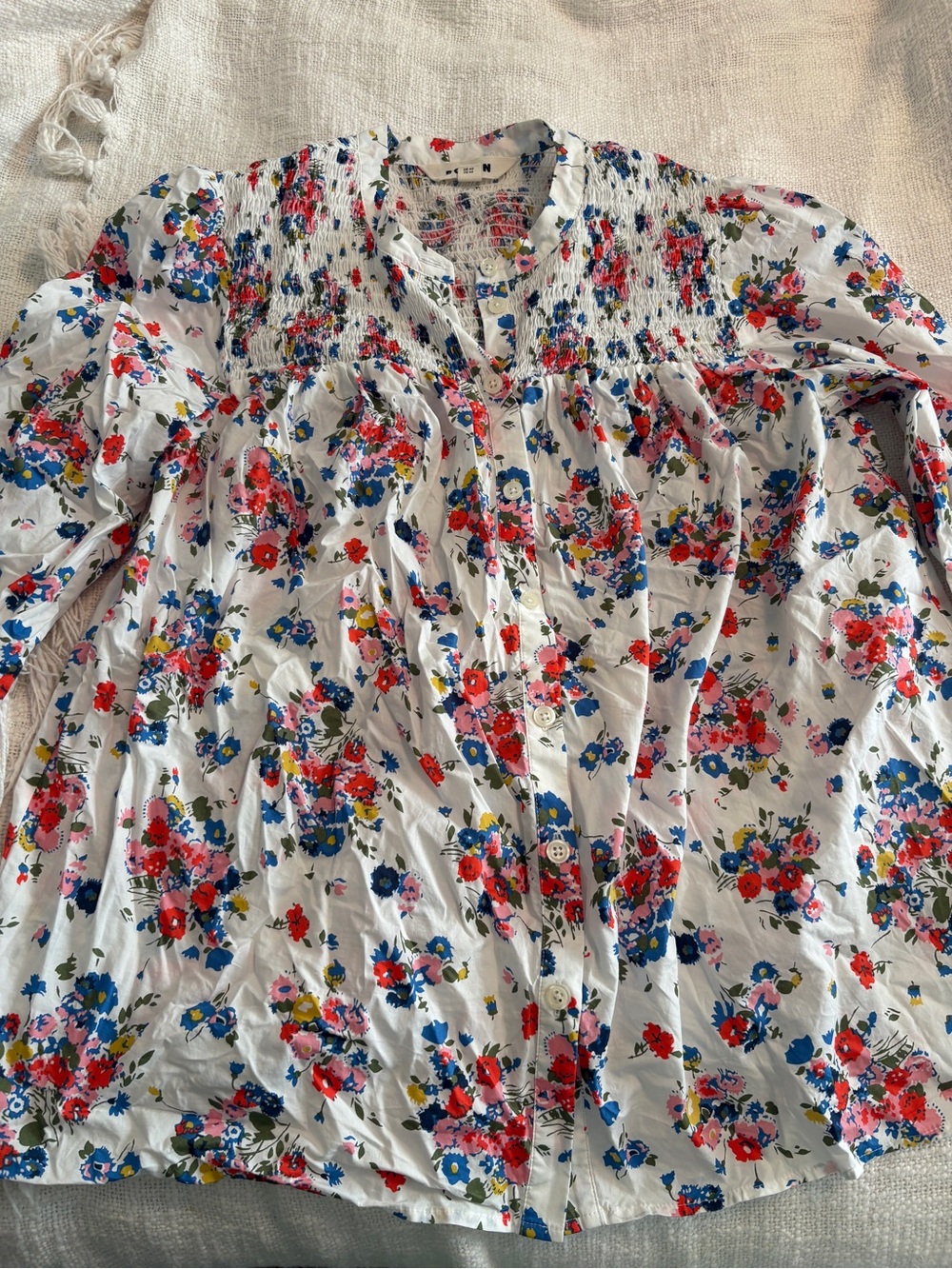 Boden Women’s White Floral Smocked Women's Top US size 10 - Picture 3 of 5